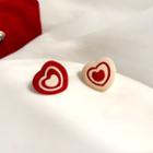 Heart Ear Stud Ear Stud - 1 Pair - S925 Silver Stud - Red & White - One Size
