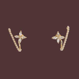 Faux Pearl Rhinestone Drop Earring 1 Pair - Drop Earring - S925silver - Gold & White - One Size
