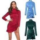Long-sleeve Satin Mini Mermaid Dress