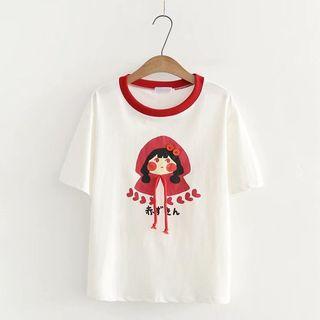 Cartoon Print Short-sleeve T-shirt As Shown In Figure - One Size