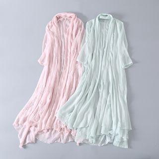 3/4-sleeve Mesh Maxi Dress