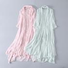 3/4-sleeve Mesh Maxi Dress