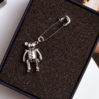 Bear Dangle Safety Pin Earring
