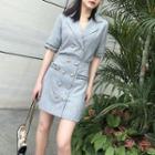 Set: Short-sleeve Double-breasted Shirt + Mini Pencil Skirt