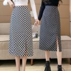 Checkered Side-slit Midi A-line Skirt