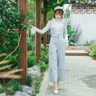 Frill-trim Shirt / Jumper Pants / Set