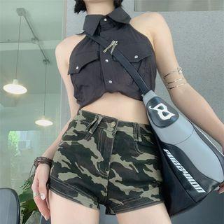 High-waist Camouflage Print Mini Shorts