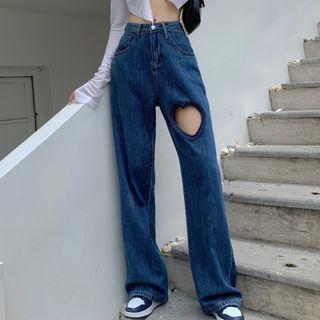 Heart Cut Out Wide Leg Jeans