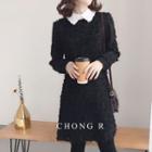 Long-sleeve Contrast Collar Fringe Dress