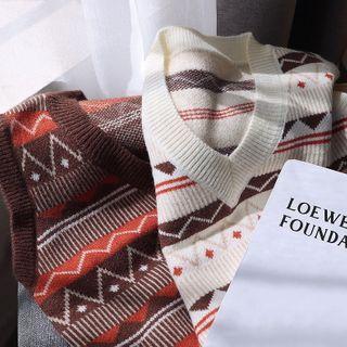Geometric Pattern V-neck Knit Vest