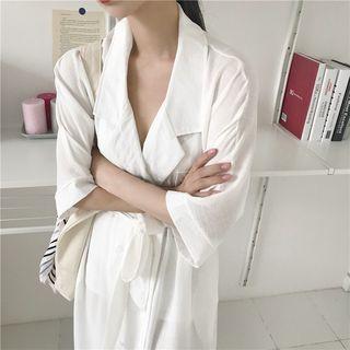 Notched Lapel 3/4-sleeve Shirt Dress