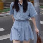 Set: Short-sleeve Denim Shirt + Mini A-line Skirt