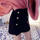 Double-button Faux-suede A-line Mini Skirt
