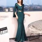 V-neck Long-sleeve Mermaid Evening Gown