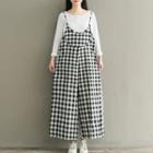 Spaghetti Strap Plaid Wide Leg Pinafore Jumpsuit