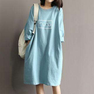 Print Round-neck Medium Long-sleeve T-shirt Dress