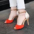 Faux Suede Peep Toe Ankle Strap High Heel Dorsay Pumps