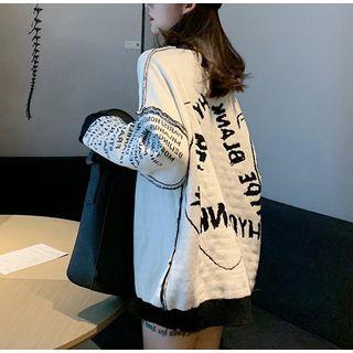 Reversible Loose-fit Printed Knit Sweater Black & White - One Size