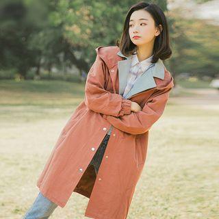Mock Two-piece Lettering Buttoned Trench Coat