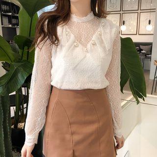 Mock-neck Lace Long-sleeve Top