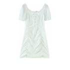 Short-sleeve Ruched Lace-up A-line Dress
