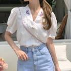 Floral Embroidered Lace Trim Blouse Ivory - One Size