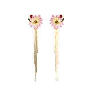Fashion And Elegant Plated Gold Enamel Flower Tassel Earrings Golden - One Size