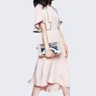 Ruffle Sleeve Contrast Trim Midi Dress