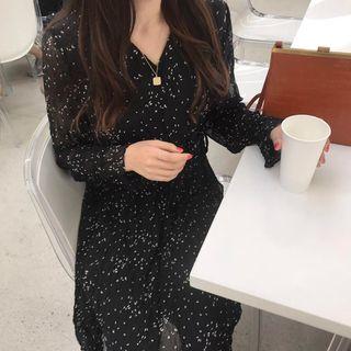 V-neck Side Tie Long-sleeve Midi Dress