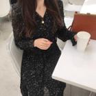 V-neck Side Tie Long-sleeve Midi Dress