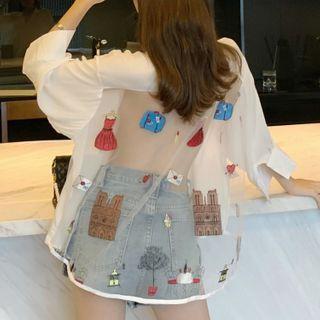 Mesh Panel Printed Shirt