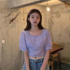 Balloon-sleeve Fringed Cropped Blouse