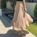 Belted Maxi Flare Skirt