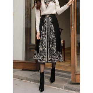 Paisley Long Flared Knit Skirt