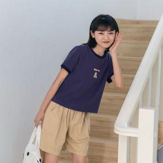 Cartoon Print Short-sleeve T-shirt Purple - One Size
