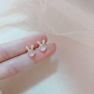 Cats Eye Stone Rabbit Stud Earring Stud Earring - 1 Pair - Silver Stud - Gold - One Size