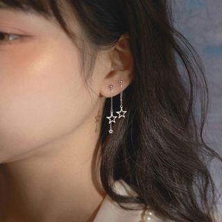 Star Sterling Silver Dangle Earring 1 Pair - Drop Earring - 925 Silver - Long - Silver - One Size