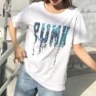 Short-sleeve Sequin Lettering T-shirt