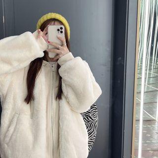 Furry Panel Hooded Zip Jacket