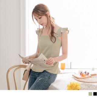 Square Collar Ruffle Trim Sleeveless Top
