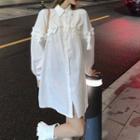 Ruffled Long-sleeve Oversize Shirtdress White - One Size