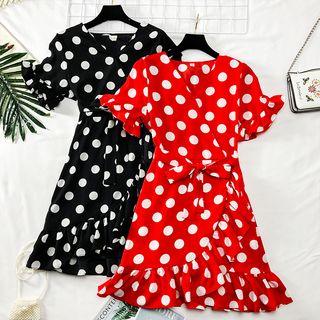 Ruffled-trim Polka-dot Mermaid Dress With Sash