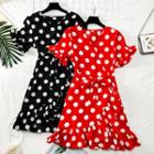Ruffled-trim Polka-dot Mermaid Dress With Sash
