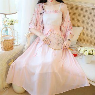 Set: Sleeveless A-line Midi Dress + Chiffon Light Jacket