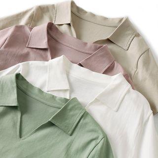 Collared Split-neck Short-sleeve T-shirt