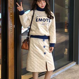 Set: Lettering Turtleneck Sweatshirt + A-line Skirt