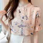 Short-sleeve Printed Lace Blouse