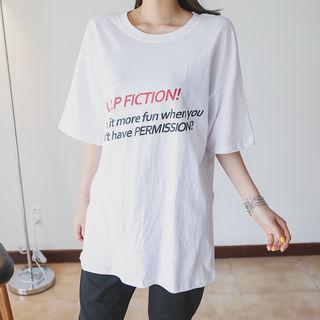 Lettering Cotton Long T-shirt