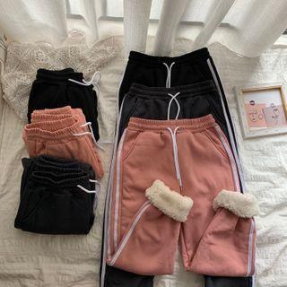 Fleece-lined Striped Sports Pants