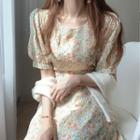 Pointelle Short-sleeve Midi A-line Dress
